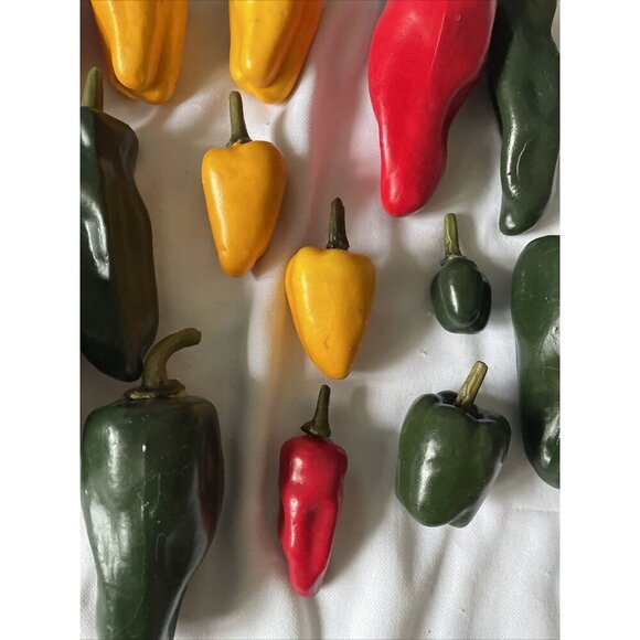 Set Of Decorative Faux Peppers In Red Yellow & Green - Picture 3 of 14